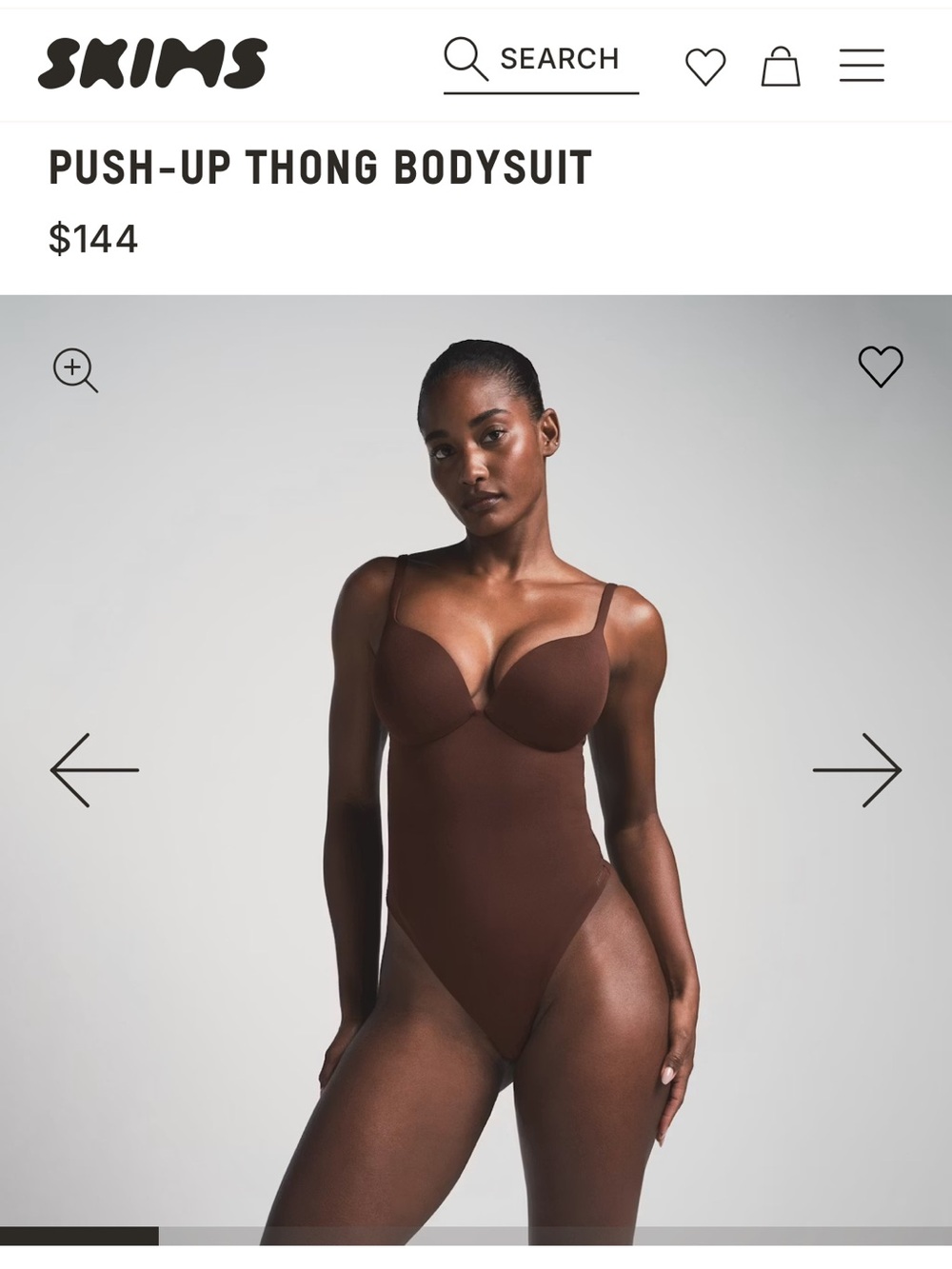 SKIMS Push-Up Thong Bodysuit - Cocoa Size M NWT